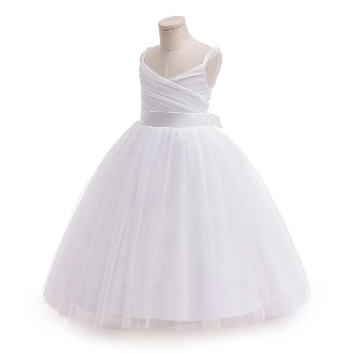 Odizli Abito da bambina senza maniche con scollo a V, linea ad A, in tulle per feste, matrimoni