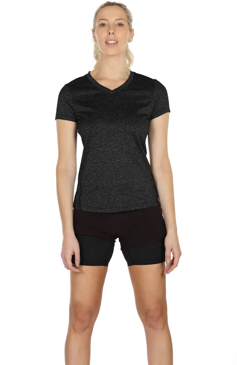 icyzone Donna Maglietta da Sportivo Traspirante con Scollo a V, Confezione da 3 Fitness Corsa T-Shirt