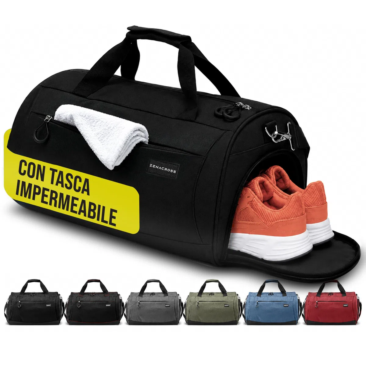 Borsone Palestra Uomo & Donna - Borsone da Viaggio con Porta Scarpe e Tasca Umida - Borsa Palestra Donna per Sport, Fitness, Piscina (Nero, 30 l)