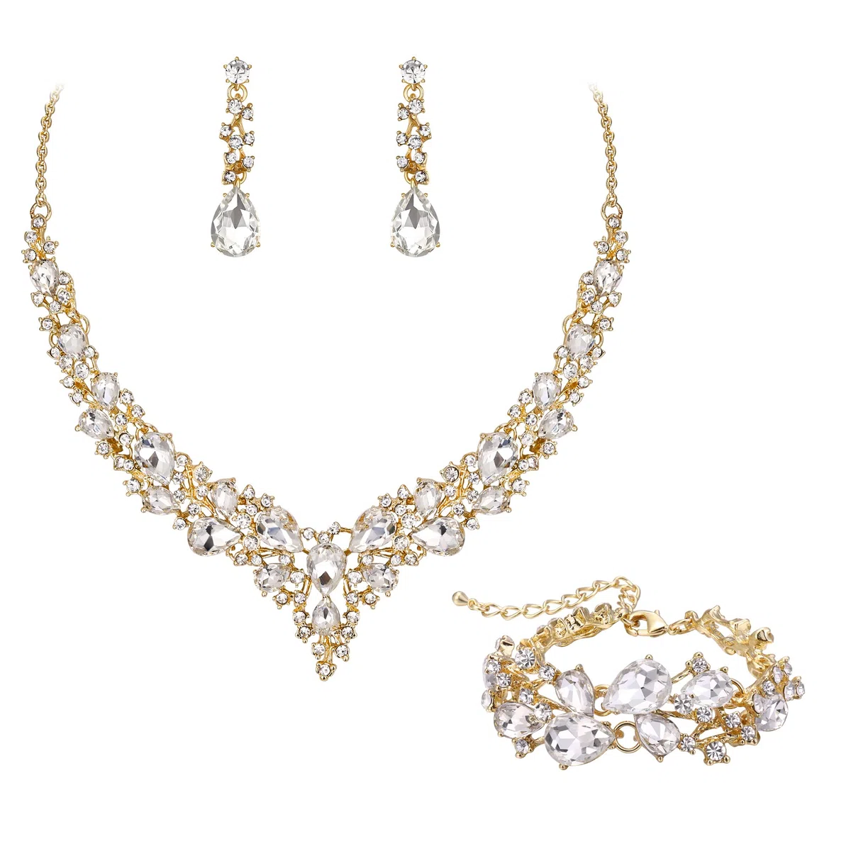 EVER FAITH Gioielli da sposa per le donne, Cristallo austriaco Goccia Cluster Collana Dangle Orecchini Link Set Bracciale
