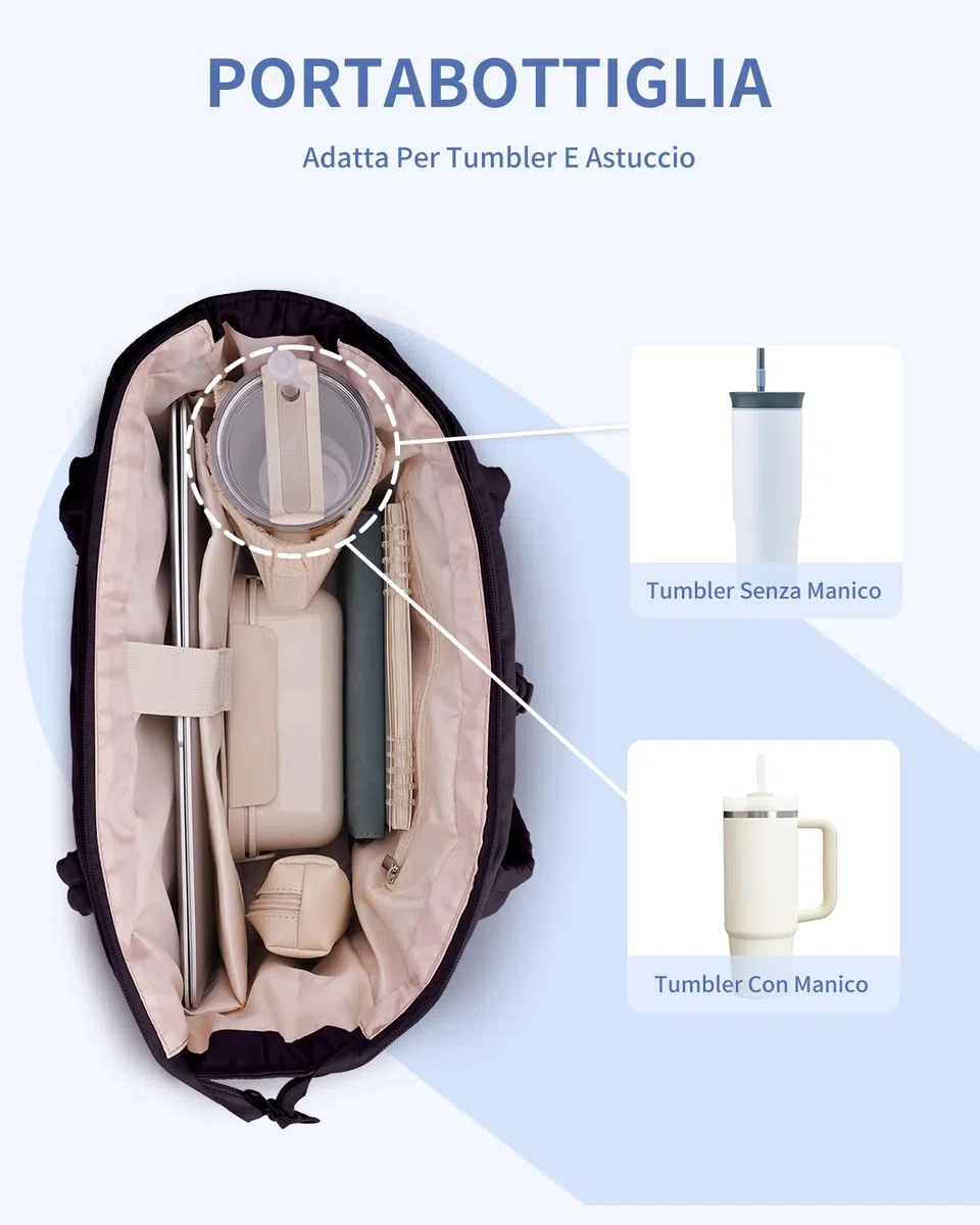 Wandering Nature Borsa Tote Donna con Cerniera & 40oz Tasca Elastica per Borraccia Borsa Università Donna Capiente per Laptop 15,6 Pollici per Viaggi Università e Lavoro (Brevetto in Corso)