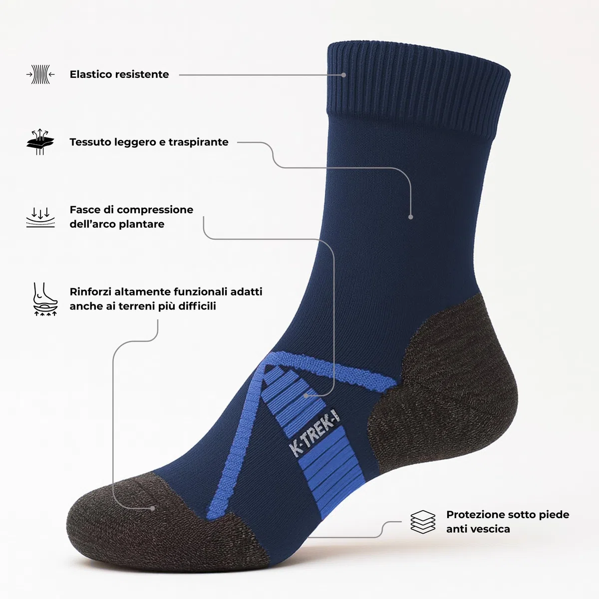 Kaiera - Trek Light – 3 Paia di Calze da Trekking Leggere in Lana Merino, Traspiranti, Made in Italy, Ideali per Hiking Estivo