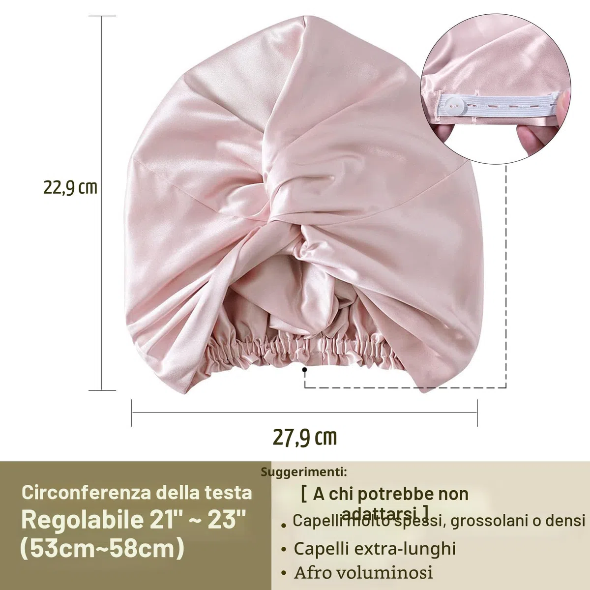 ZIMASILK cuffia seta capelli notte 100% 22 Momme Tie shower cap