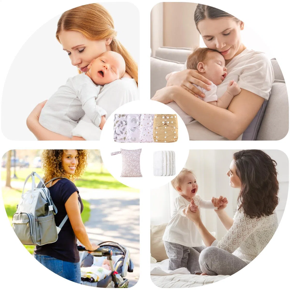 Pannolini riutilizzabili per, pannolini lavabili per, pannolini per bambini riutilizzabili regolabili, 4 fodere assorbenti e traspiranti, copertura impermeabile con 4 inserti e 1 borsa