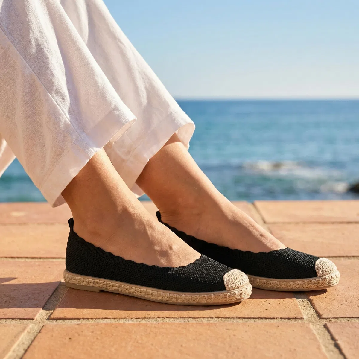 GLAMORA Espadrillas Donna Estate Ballerine Bicolore a Maglia Traspirante con Suola Sparto Scarpe Piatte Senza Lacci