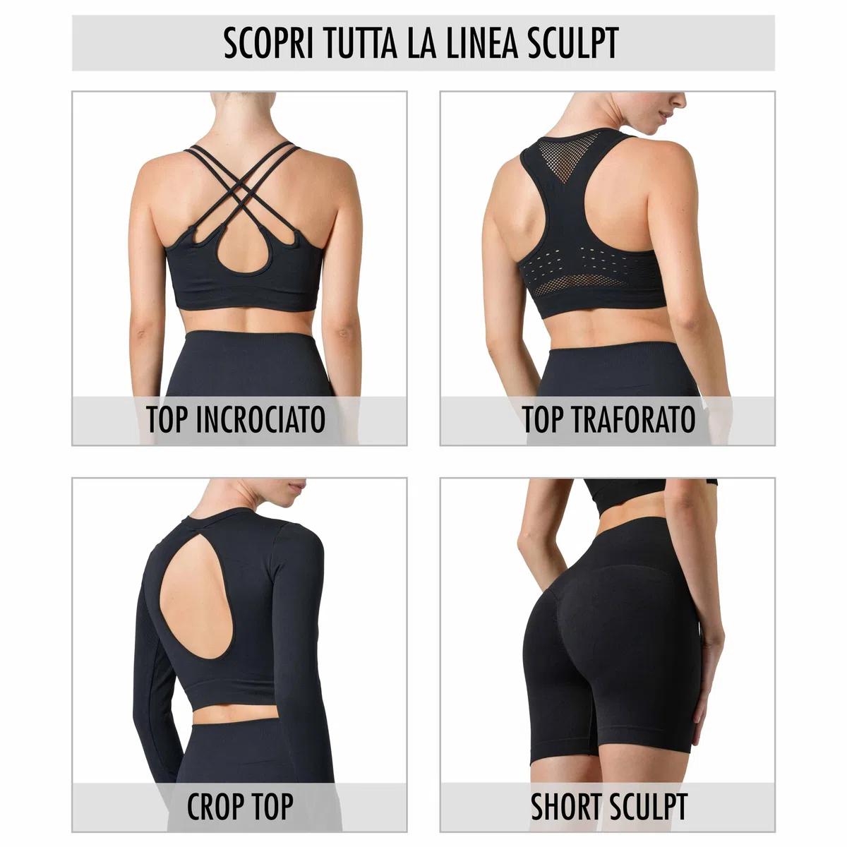 Risalti Leggins Push Up Sculpt - Sportivi a Vita Alta Senza Cuciture, Pantaloni Estivi Donna per Yoga e Fitness, 100% Made in Italy