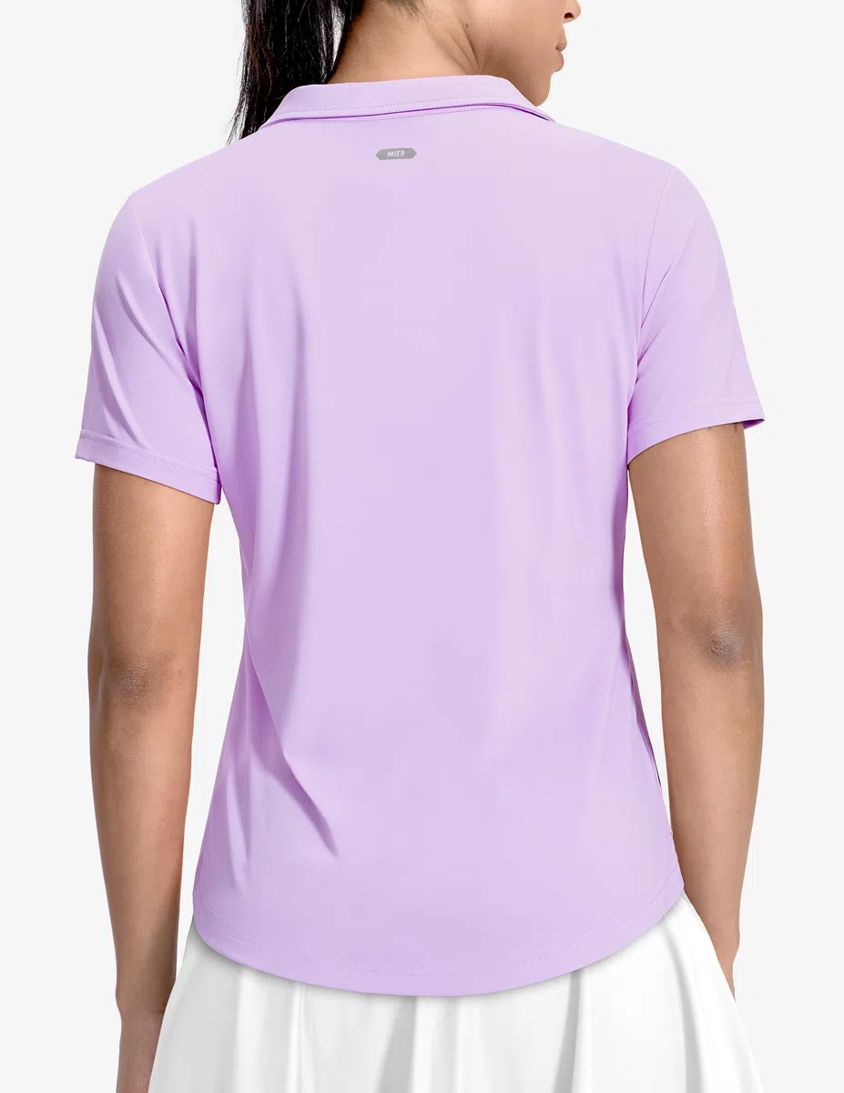 MIER Polo da donna con scollo a V, a maniche corte, da golf e tennis, ad asciugatura rapida, morbida, UPF 50+, leggera