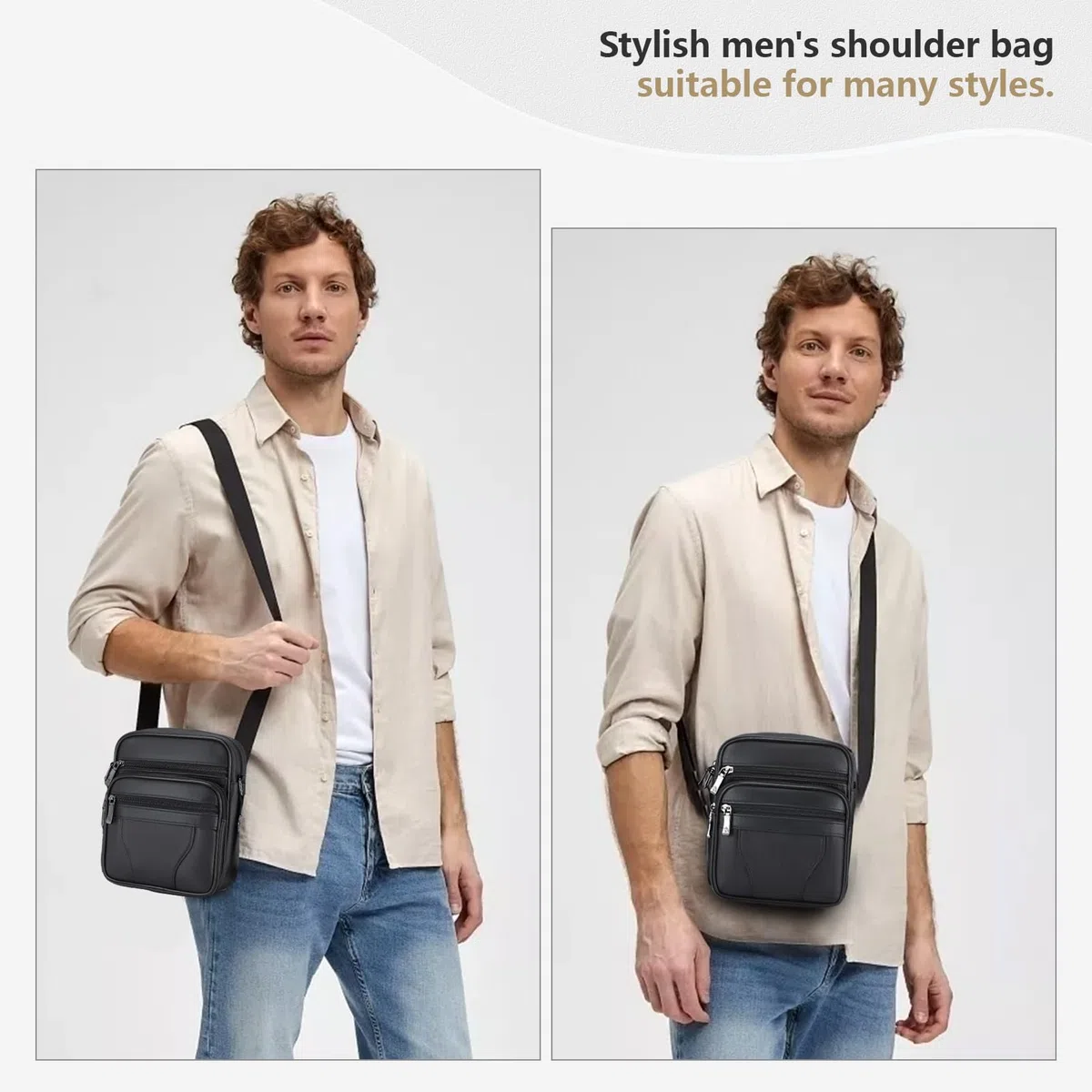 SPAHER Borsello Uomo Tracolla Pelle Borsa a Tracolla Casual Borsa a Spalla da Uomo Borselli da Lavoro Piccolo Messenger Bag per Ufficio/Vita Quotidiana, Idea Regalo per festa del papà, Nero