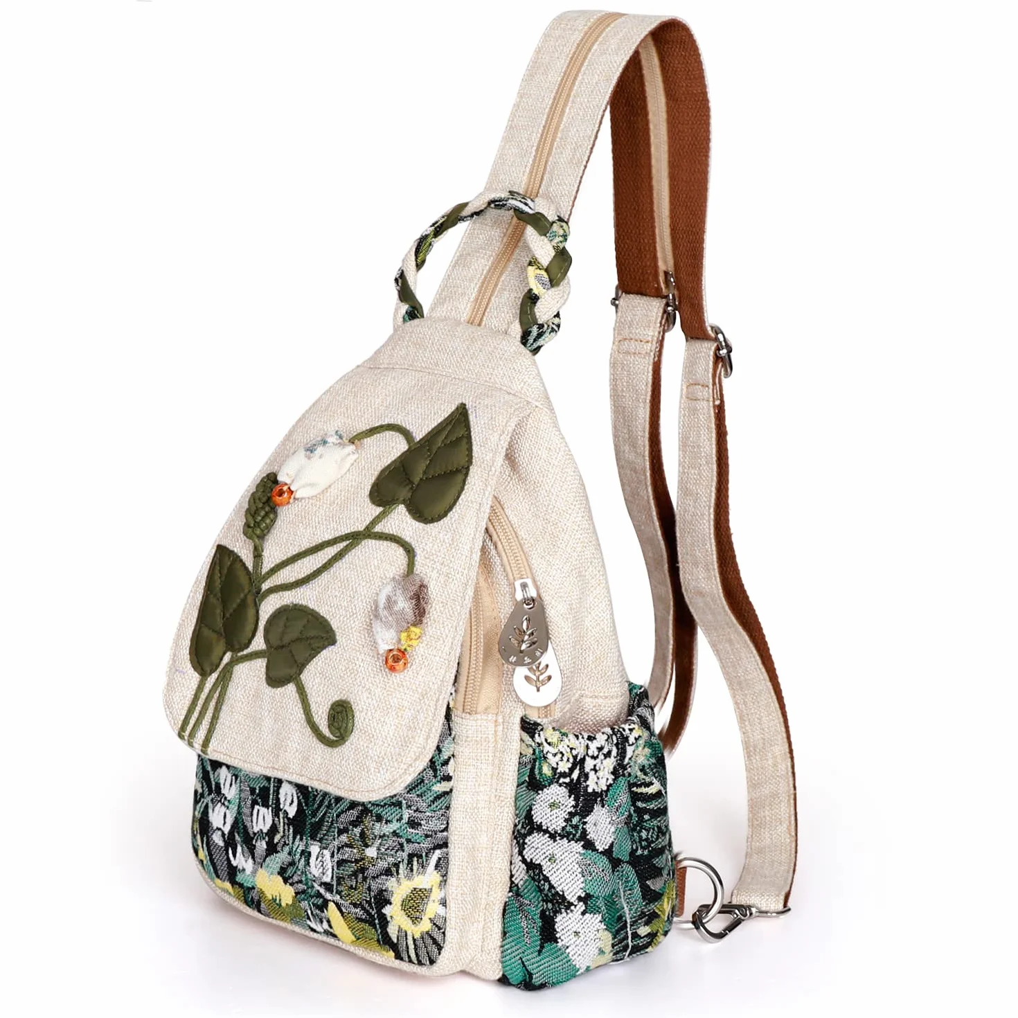 Auluda Borsa a tracolla convertibile da ragazza, zaino artigianale artigianale, bellissimo zaino casual premium in tela per donna
