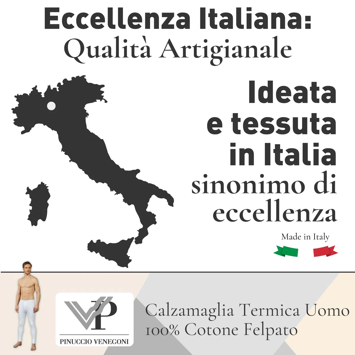 VP PINUCCIO VENEGONI - Mutande Lunghe Uomo Bianche Pacco da 2 | Calzamaglia Uomo Invernale in Caldo Cotone Felpato Morbida E Traspirante, vestibilità Perfetta - S/XXL