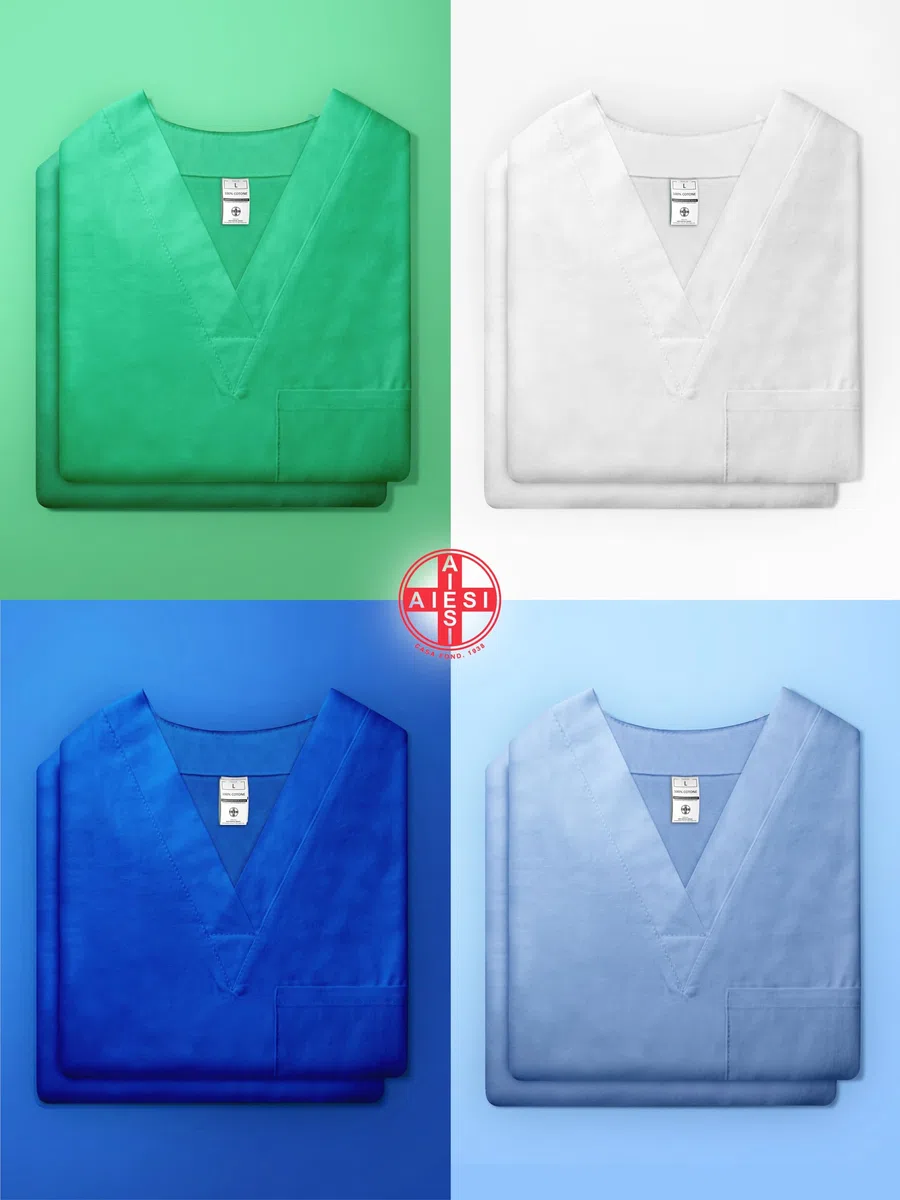 AIESI® Divisa Sanitaria uomo donna in cotone 100% sanforizzato pantaloni e casacca scollo a V