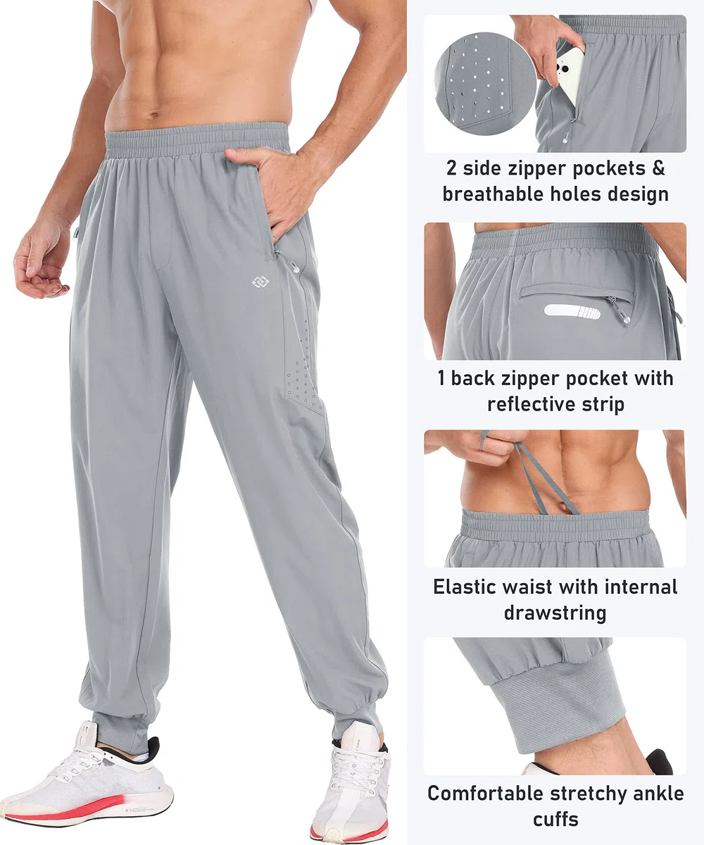 MoFiz Uomo Pantaloni Leggeri Tuta Ginnastica Pantaloni Sportivi Lunghi Jogging ad Asciugatura Rapida con Tasche Zip