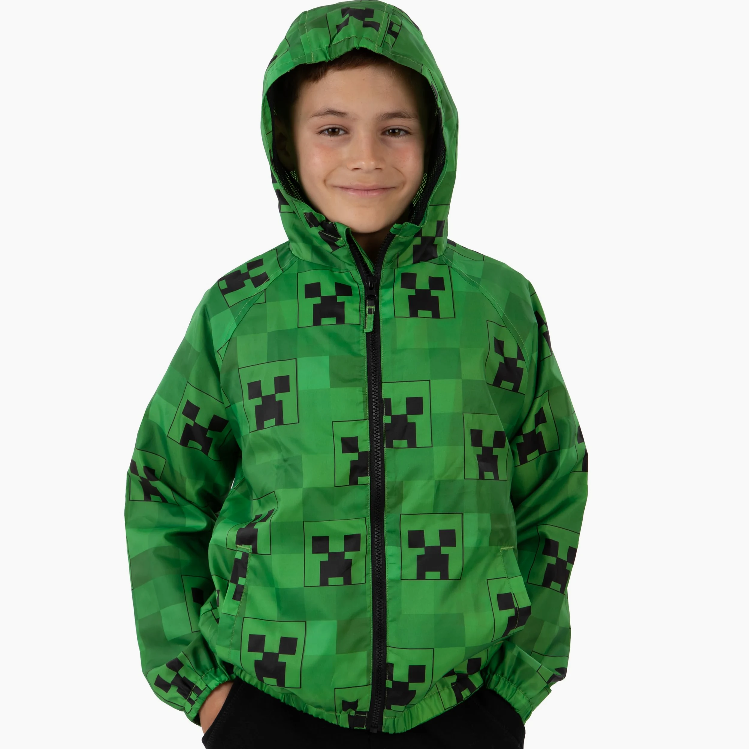 MINECRAFT Impermeabile Giacca Ragazzi, Impermeabile Bambino Creeper, Cappotto Bambino Gaming
