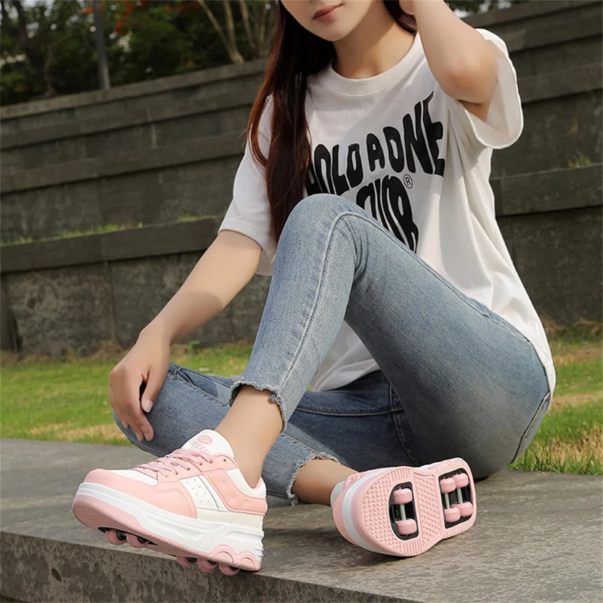 Mateju Scarpe con Rotelle da Bambina Ragazzo Ragazza Sportive Scarpe da Skateboard, 6 Rotelle Rimovibile Skateboard Ginnastica da Pattini Sneakers per Bambino, 31-40 EU