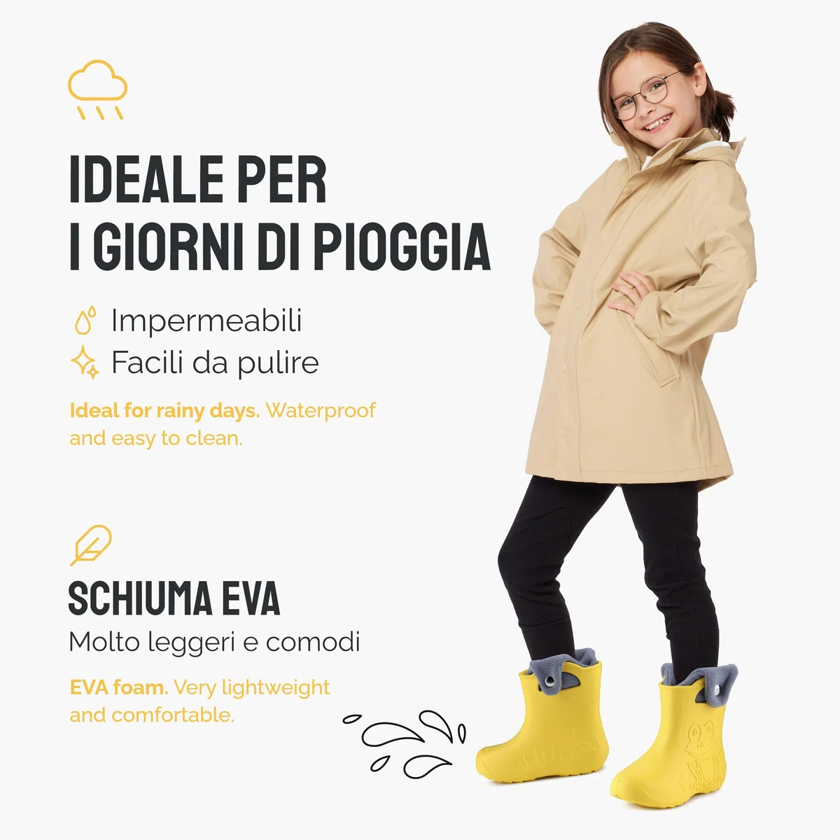 Ladeheid Stivaletti Pioggia Bambino in EVA Termici, Invernali Stivali Pioggia Bambina Calzino Interno con Bottoni e Motivo a Rana, Scarpe Bambino LA-CA-04