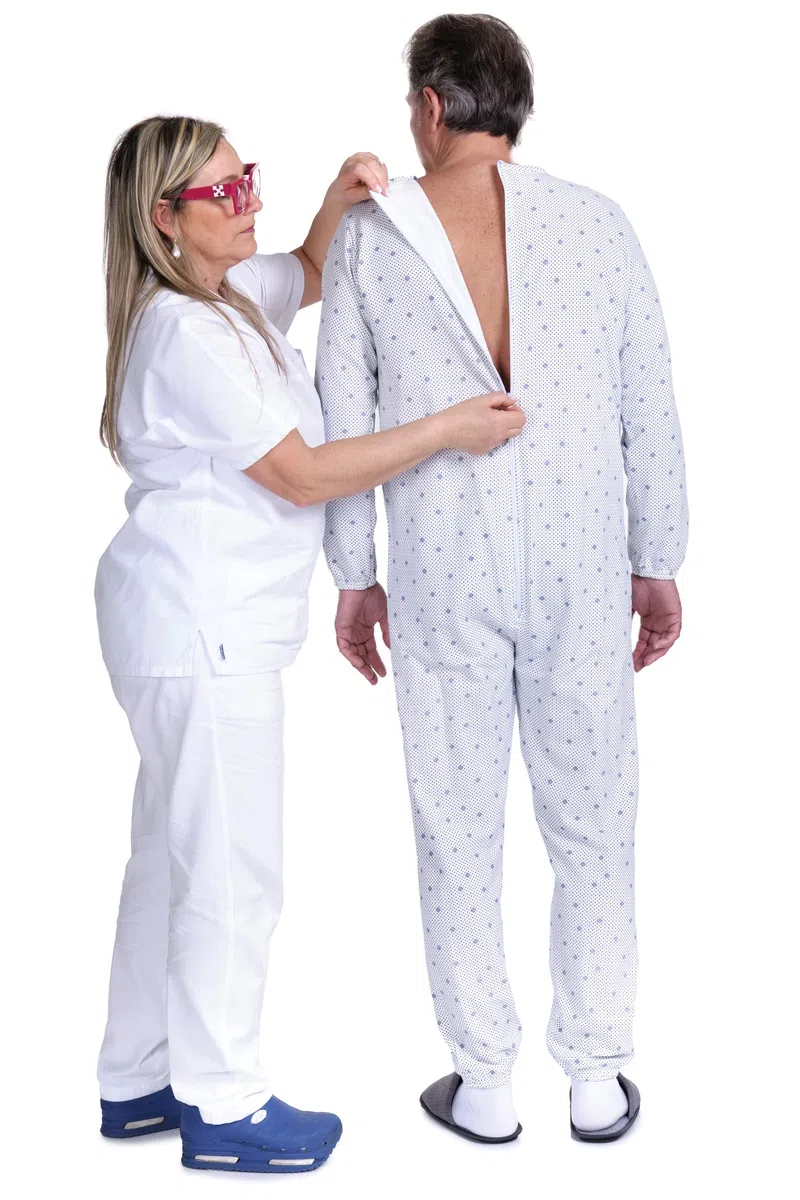 FERRUCCI COMFORT Pigiama Tutone Sanitario in Cotone Fresco per Anziani, Manica Lunga, Chiusura Dorso e Interno Gamba, Incontinenza, Alzheimer, Made in Italy