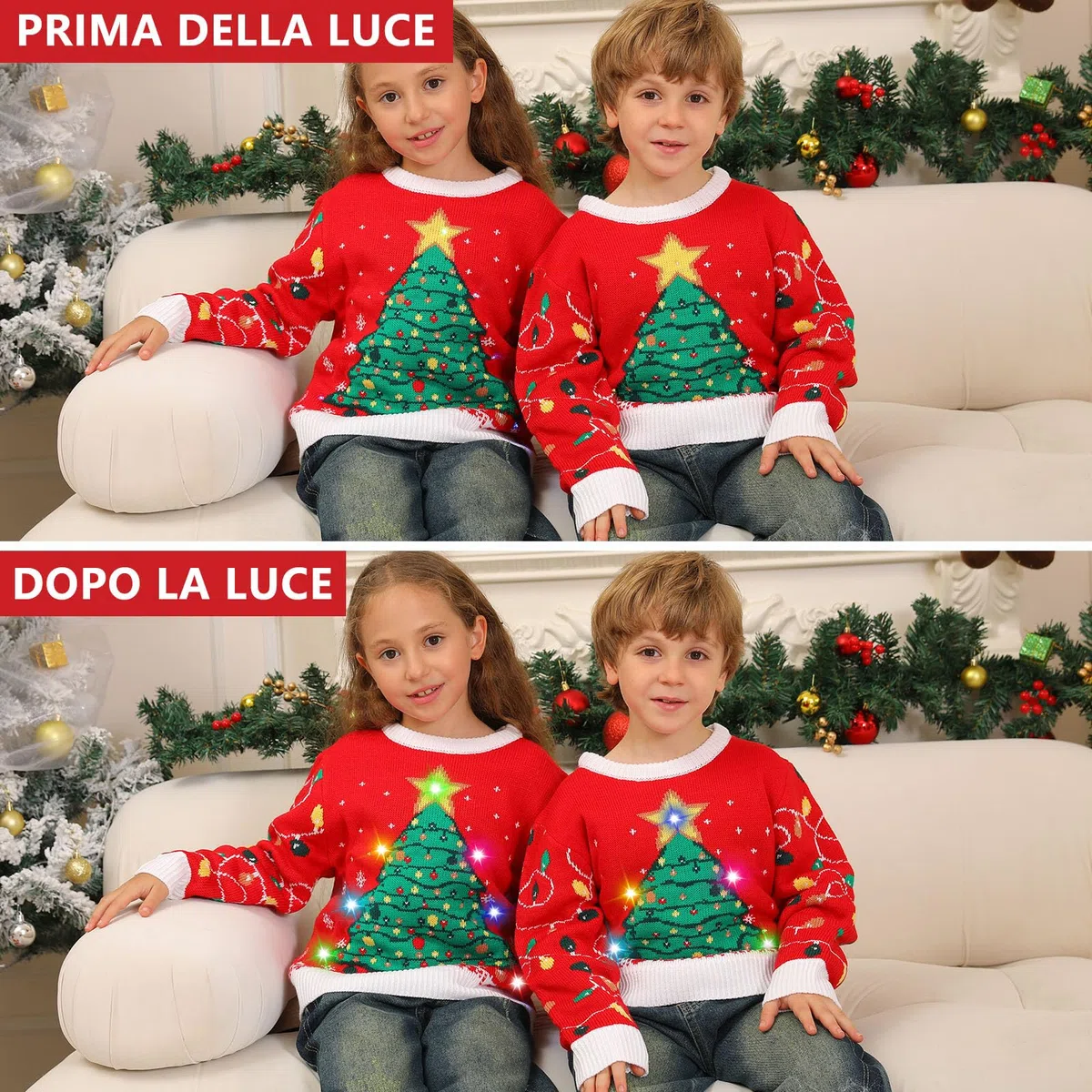 Kouric Maglione Natalizio Uomo con Luci, Maglione Natalizio Donna Divertenti, Girocollo Maglioni Natalizi Famiglia LED Ugly Christmas Sweater, Brutti Maglioni di Natale per Uomo/Donna/Coppia/Bambino