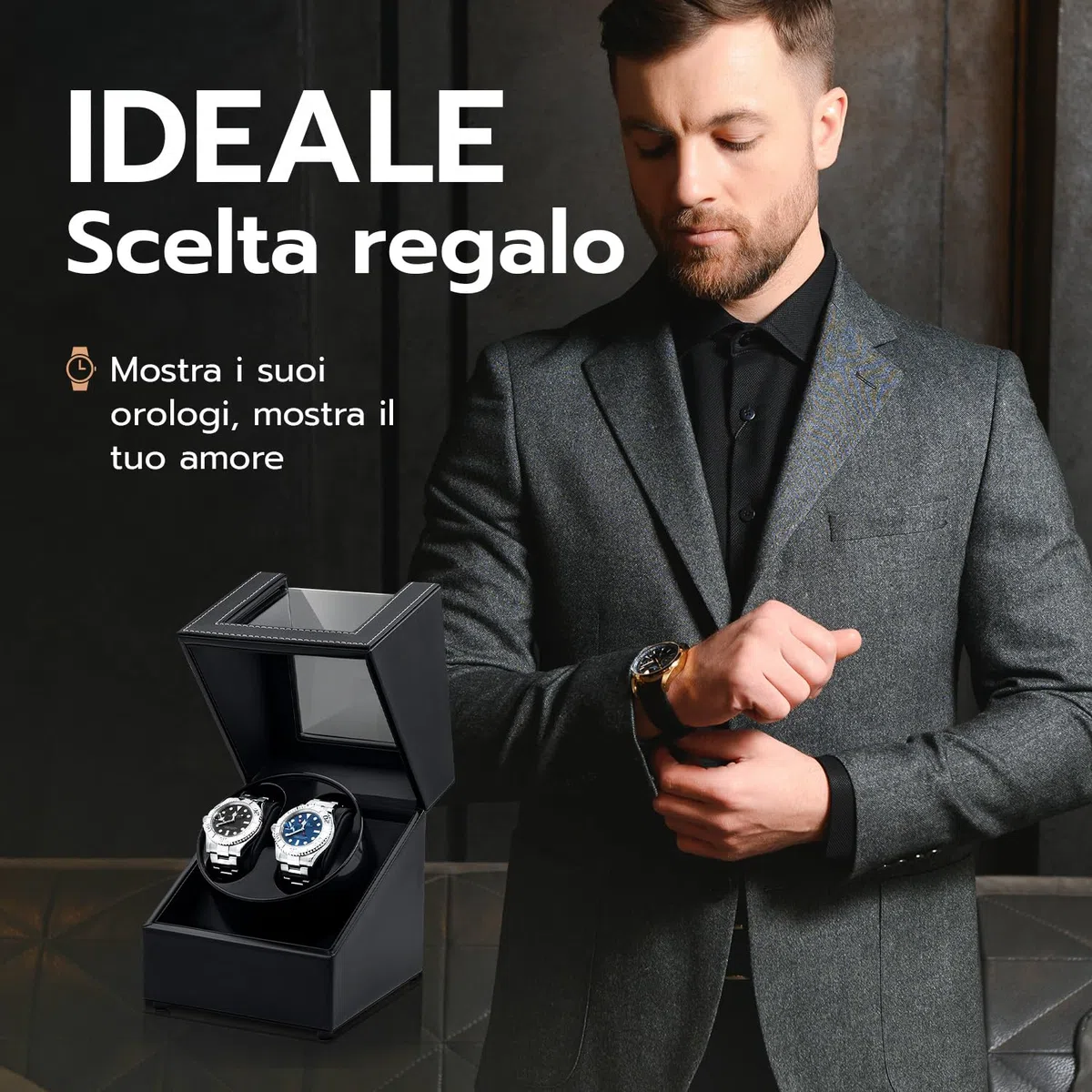 Carica Orologi Automatici 2 Posti,Scatola del Tempo per Orologi,USB-DC per Automatic Watch Winder PU Scatola per Orologi Doppi Rotanti,Rotazione Silenziosa