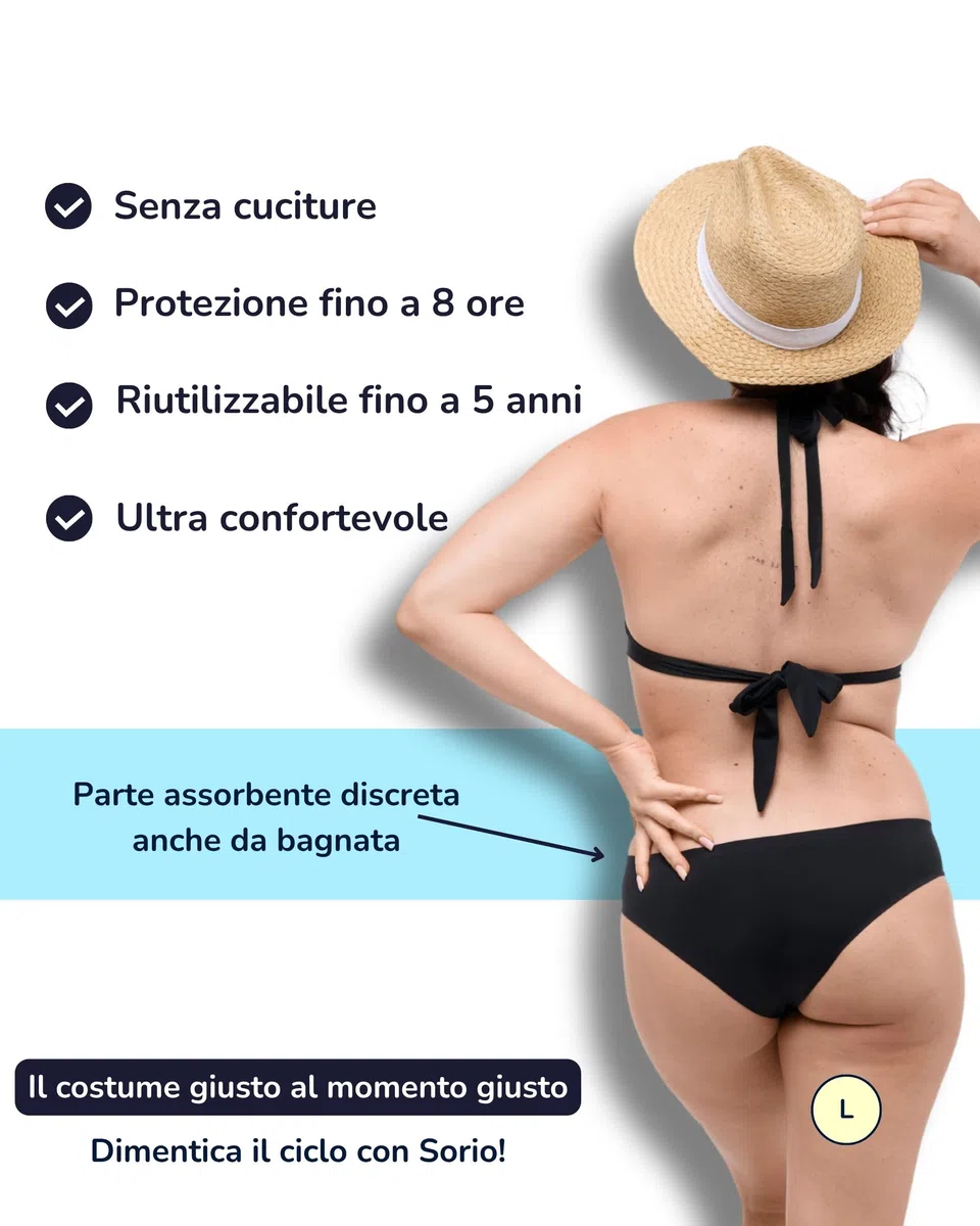 SORIO® Bikini Mestruale Senza Cuciture per Donna e Ragazza - Solo Slip - Assorbente e Anti-Perdite - Costume Mestruale per Ciclo Moderato - Effetto Seconda Pelle - Piscina e Mare - Nina