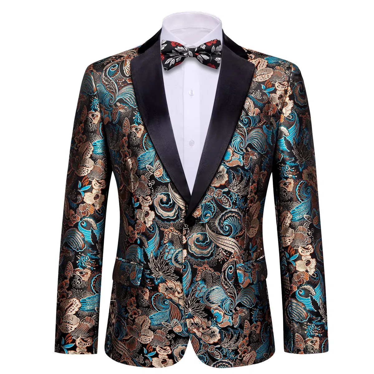 Barry.Wang Men's Suit Paisley Embroidery Casual Blazer Jacket Single-Breasted Wedding Business Coat