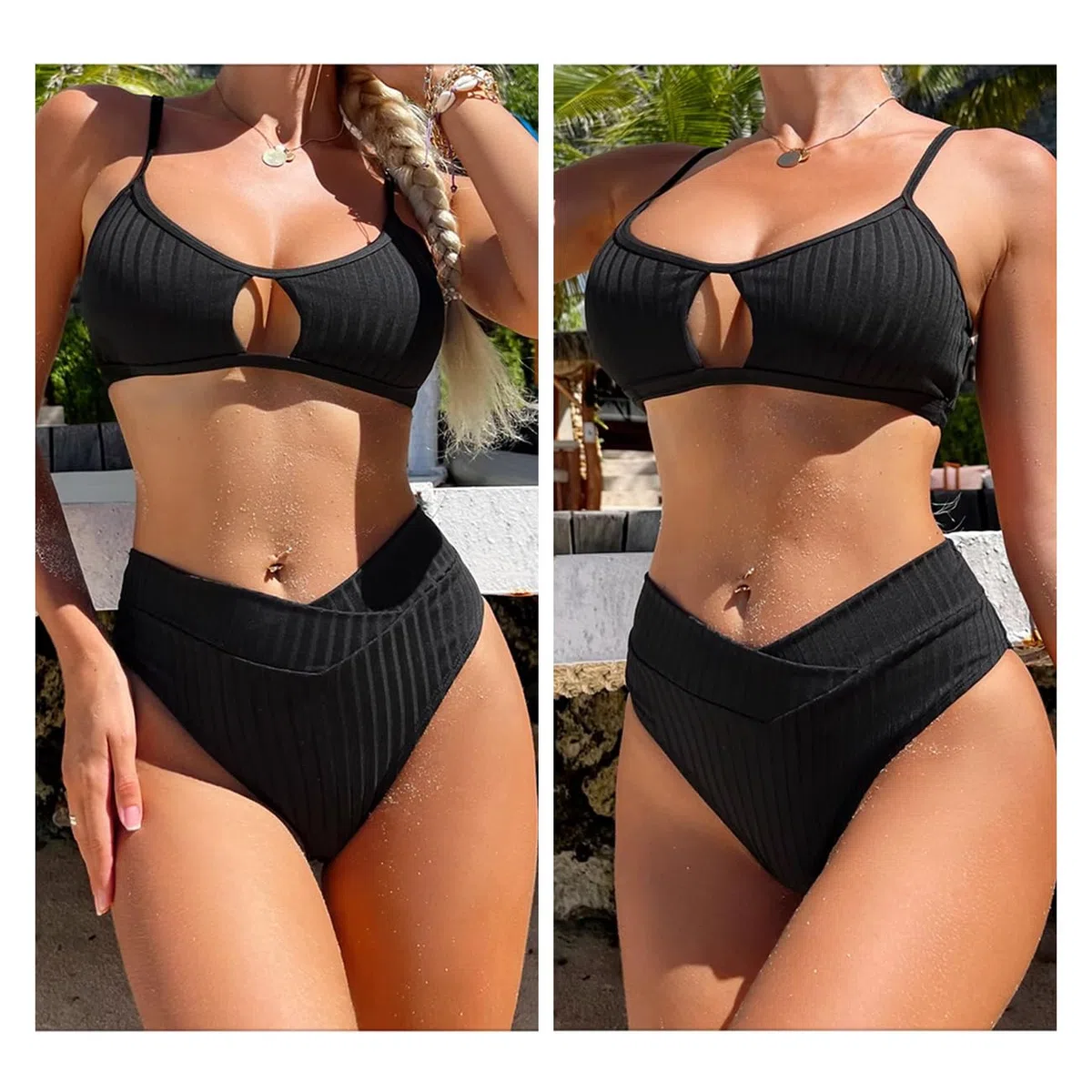 Costume Donna Due Pezzi Bikini Hollow out A Vita Alta Push Up Bikini Swimwear Sexy Costumi da Bagno Beachwear per Spiaggia Mare Estate