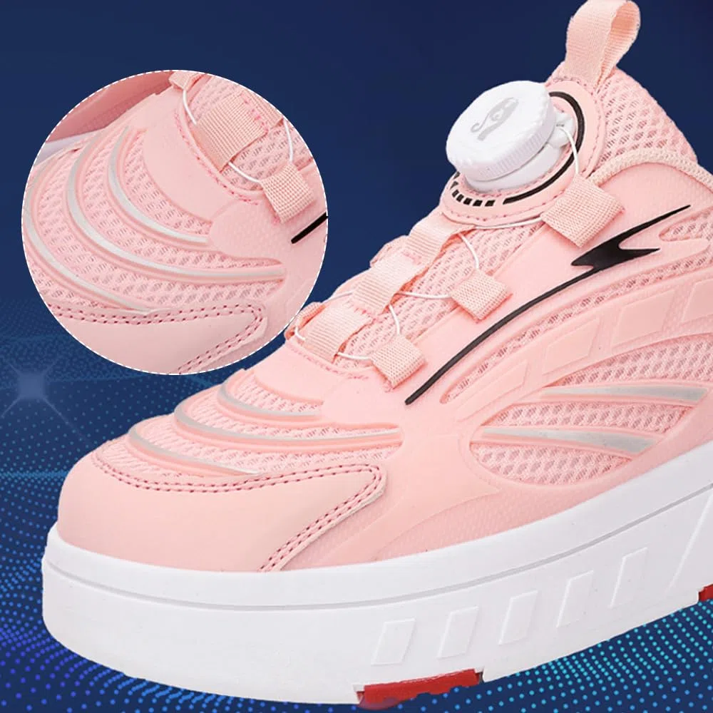 Hixingo Scarpe con Rotelle per Ragazzi Ragazze, Bambino 2 in 1 Scarpe da Skateboard Sneakers Sportive con Ruote, 28-38 EU Lacci Rotanti Scarpe Ginnastica Pattini a Rotelle