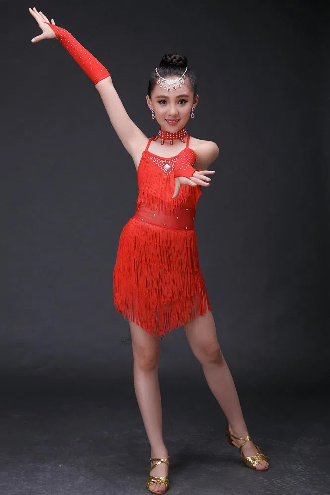 Ragazza Vestiti da Ballo Abito Vestito con Paillettes Abbigliamento da Danza Abiti di Danza Latina