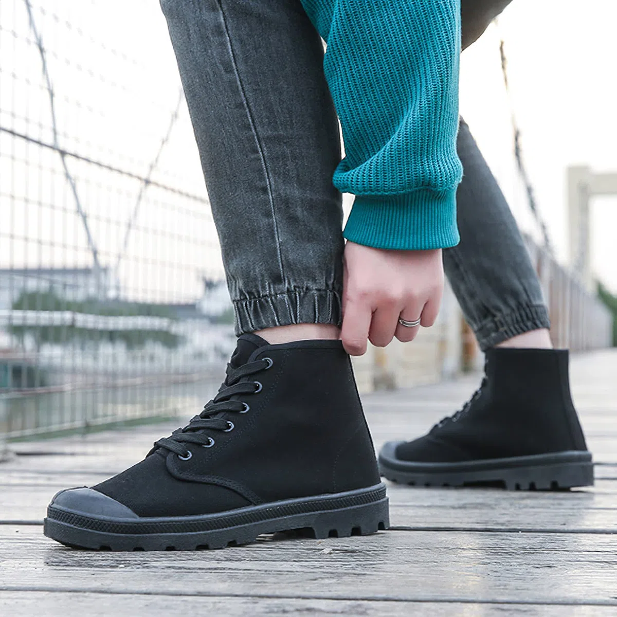 ANUFER Uomo Moda Caviglia Alta/Metà Polpaccio Stivali da Deserto Allacciato All’aperto Scarpe di Tela