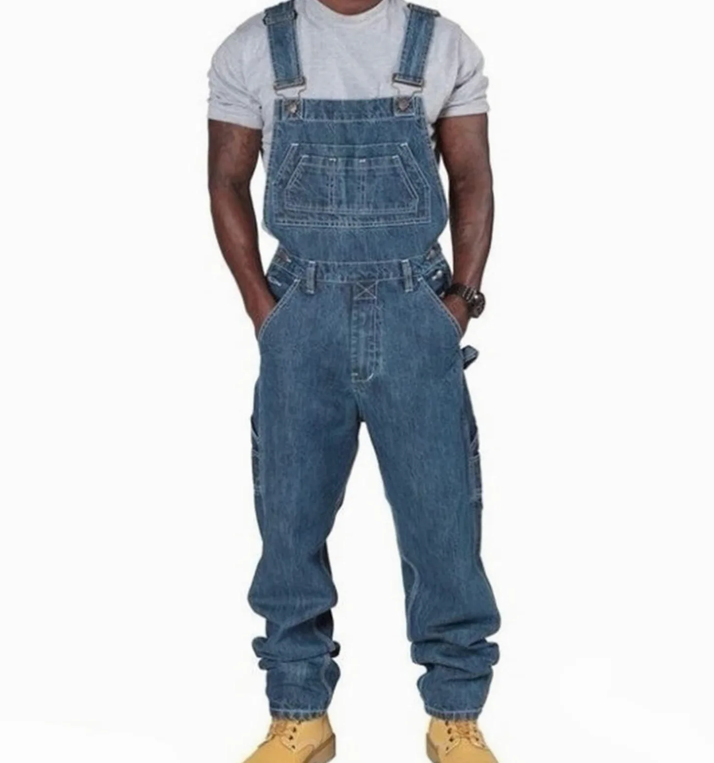 Salopette da Uomo in Denim Salopette da Uomo Jeans Pagliaccetti con Bretelle Pantaloni Larghi da Lavoro Cargo Pagliaccetti Tute