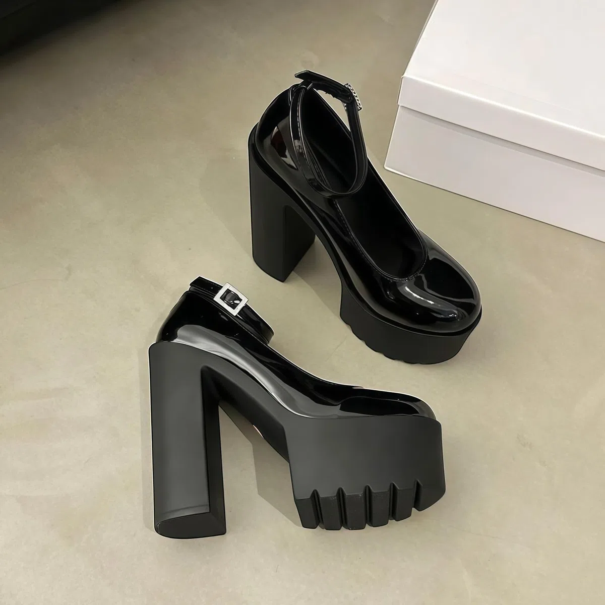 Donna Kawaii Tacco Alto Blocco Mary Jane Rockabilly Pompe con Arco Pizzo Perla Piattaforma Tacco Grosso Carino Scarpe Dolci