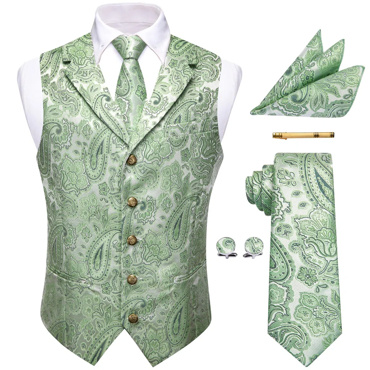 YourTies Gilet da uomo in seta jacquard floreale Paisley gilet cravatta tasca gemelli cravatta cravatta cravatta matrimonio formale