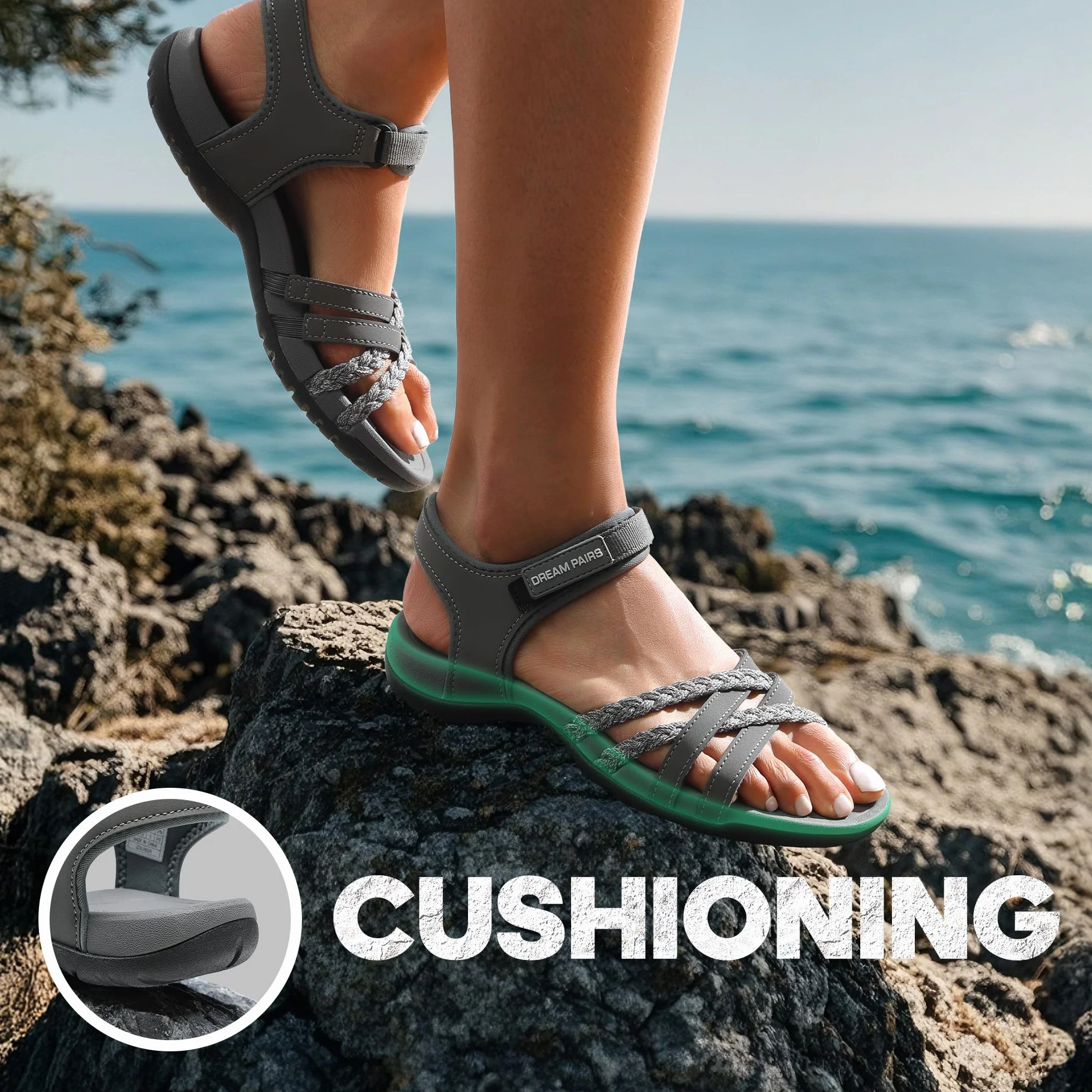 DREAM PAIRS Sandali Sportivi da Donna Scarpe Basse Traspiranti Comodi Leggeri Sandali per Spiaggia Viaggi Escursioni Passeggiate