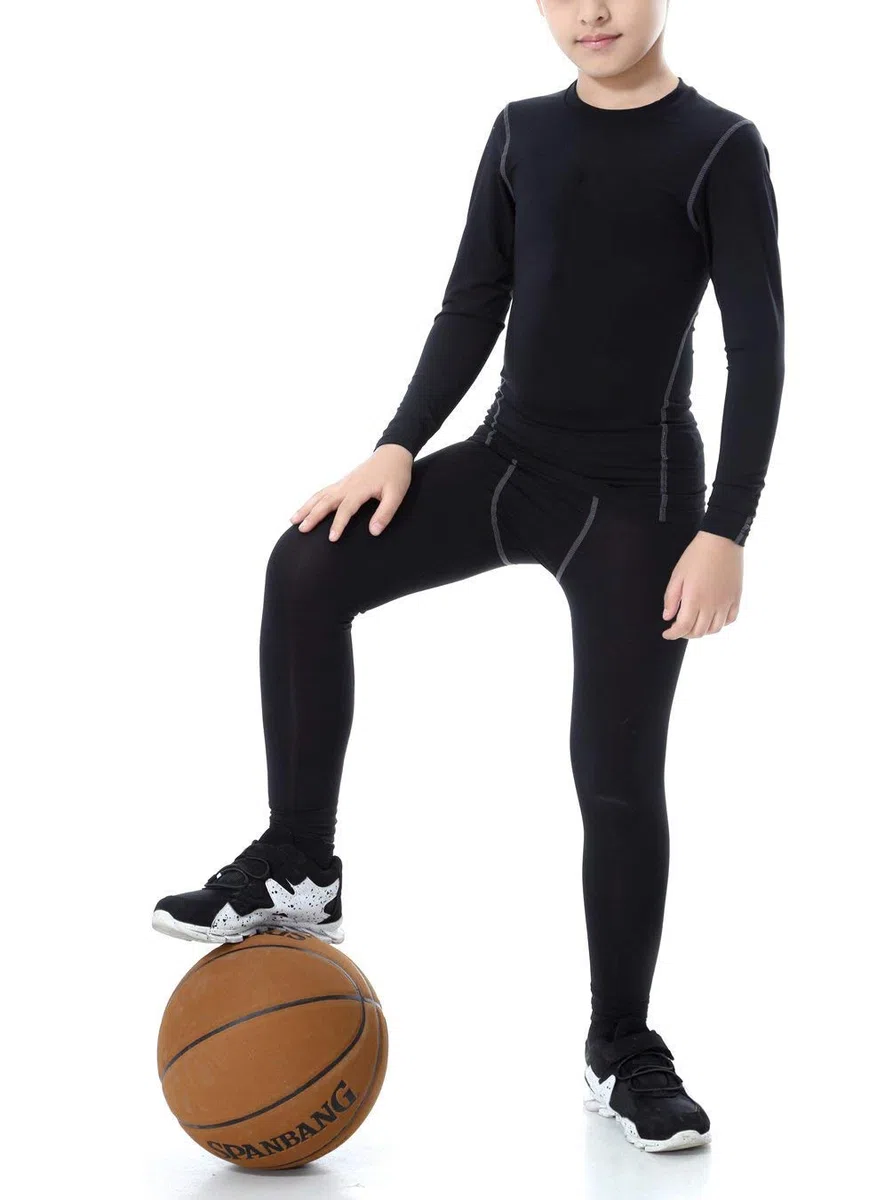Biancheria Intima Termica Ragazzi Traspirante Asciugatura Rapida Bambini Maniche Lunghe Sportiva Sets (Black,12-13 Years)