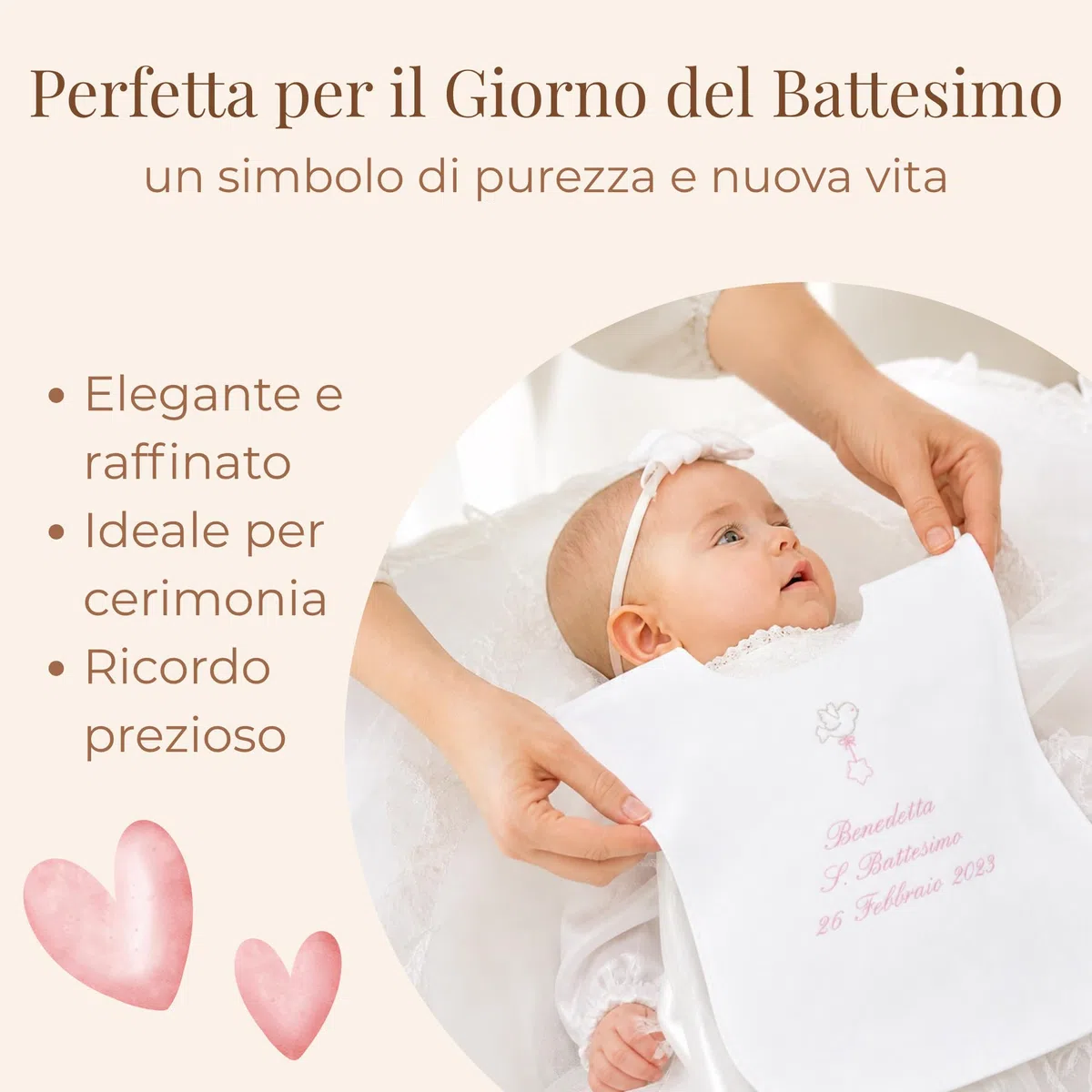 Coccole-Vestina Battesimo Personalizzata con Nome Bimbo/a e Data del Battesimo