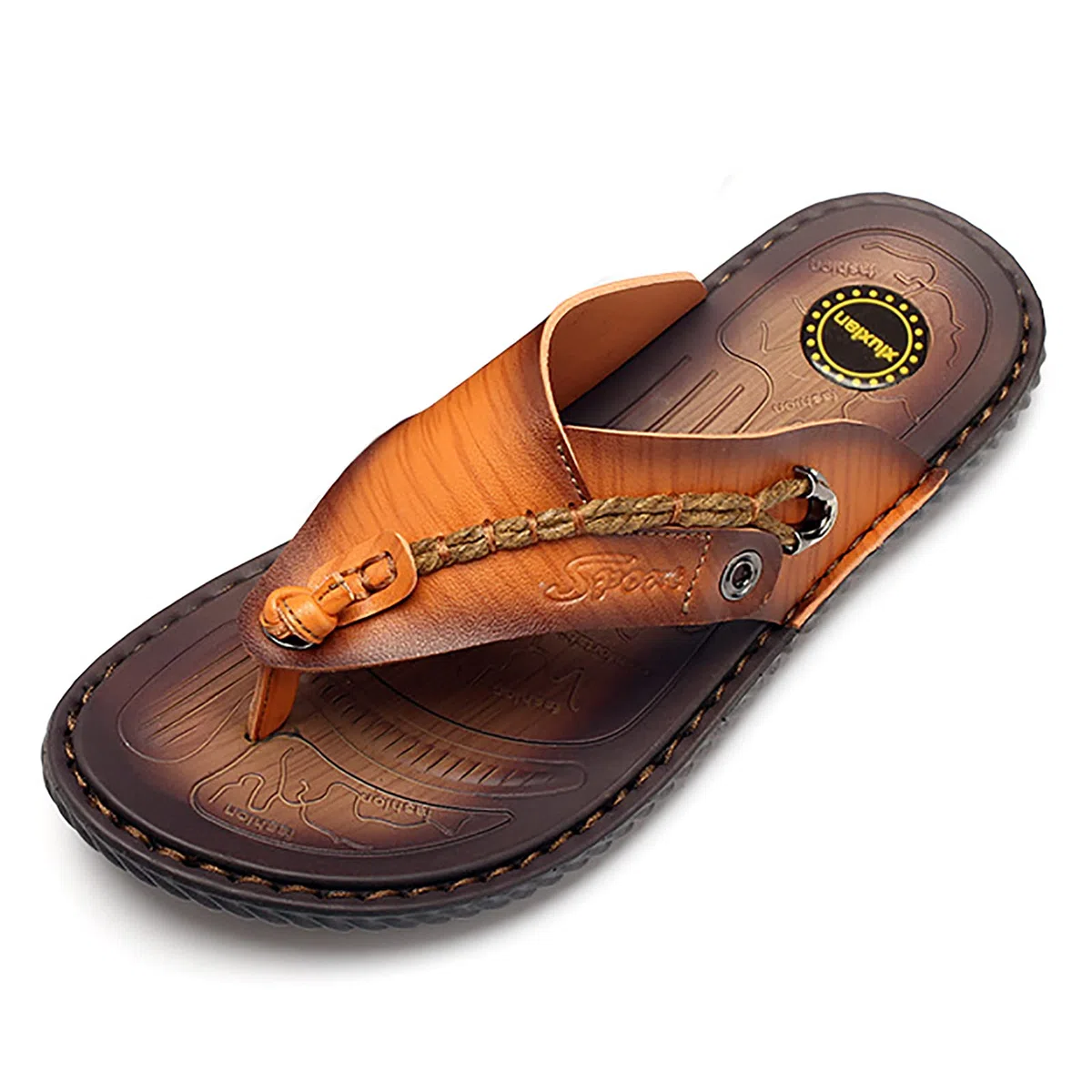 Infradito Uomo Estive Pelle Ciabatte Supporto Arco Plantare Spiaggia Piscina Sandali Cuoio Mare Antiscivolo Gomma Suole(Size:44 EU,Color:Marrone)