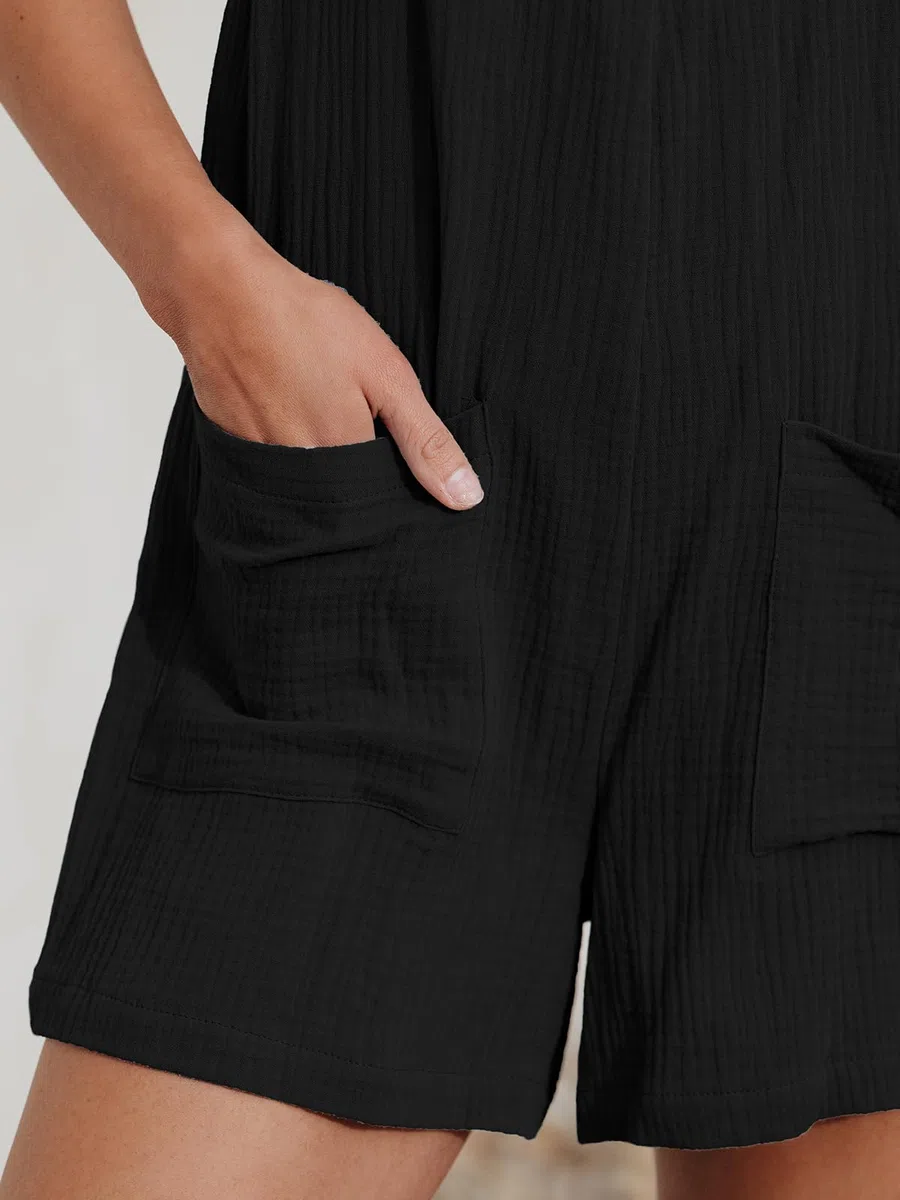 CUPSHE Tuta da donna scollo a U senza maniche pagliaccetto gamba larga tasche anteriore corta tuta estiva spiaggia pantaloni sciolti