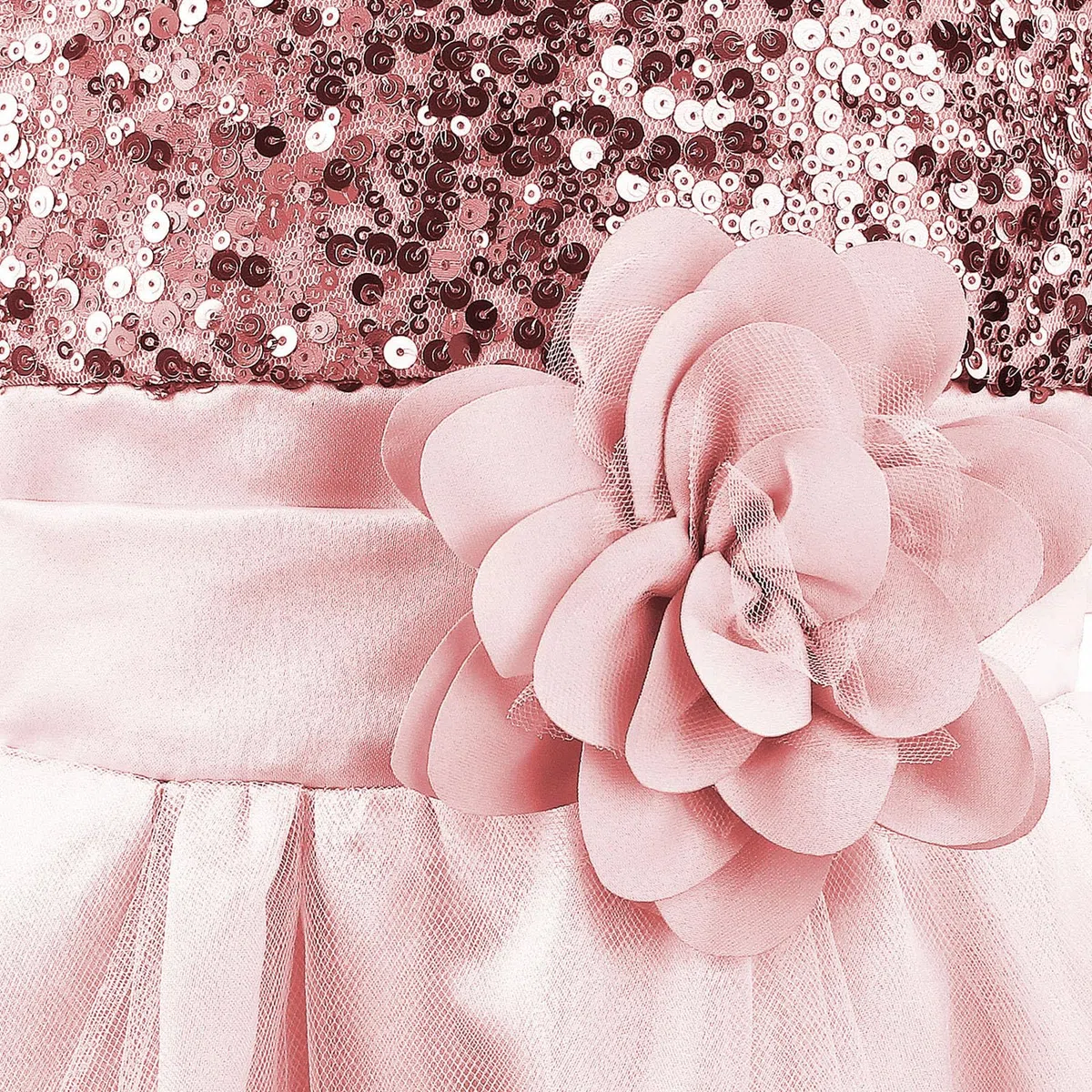 Discoball Vestito da Principessa con Paillettes, in Tulle, con Fiori, per Feste di Compleanno, Matrimoni, Damigelle d'Onore, per Bambine dai 3 ai 12 Anni