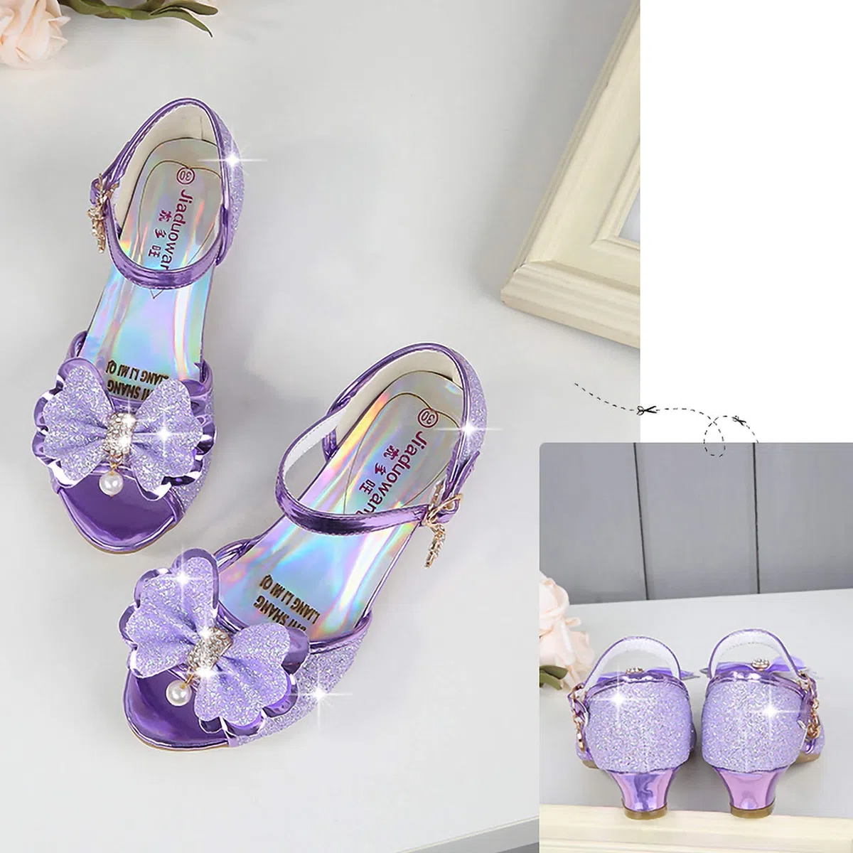 New front YONIER Scarpe con Tacco Ragazza Ballerine Bambina Cerimonia Festa Lustrino Nozze Scarpe da Principessa Eleganti Piatto Singole Ballerina Bimba Cristallo Bling Sandali