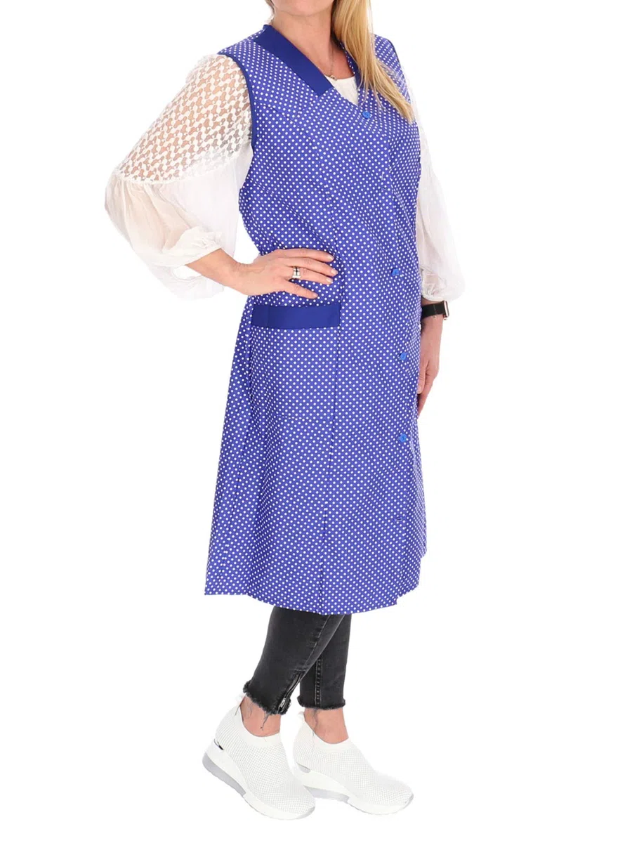 Camice da donna, senza maniche, in cotone, rosso o blu a pois bianchi