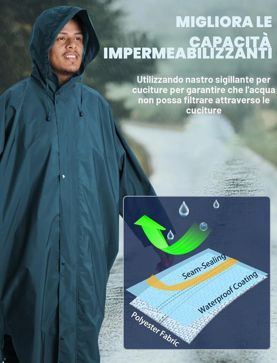 ANYOO Impermeabile Poncho Antipioggia con Cappuccio e Maniche, Giacca Antipioggia Leggera e Antivento per Donne e Uomini