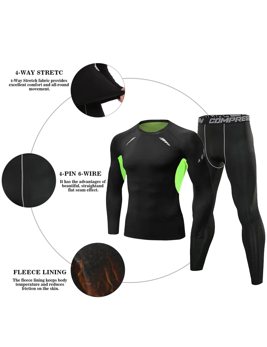 Terecey Intimo Termico Uomo Invernale Traspirante,Biancheria Termica Set Uomo Asciugatura Rapida,Completo Intimo Termico Uomo Felpata,Intimo Termica Compressione Uomo,per Sci Corsa S-XXL