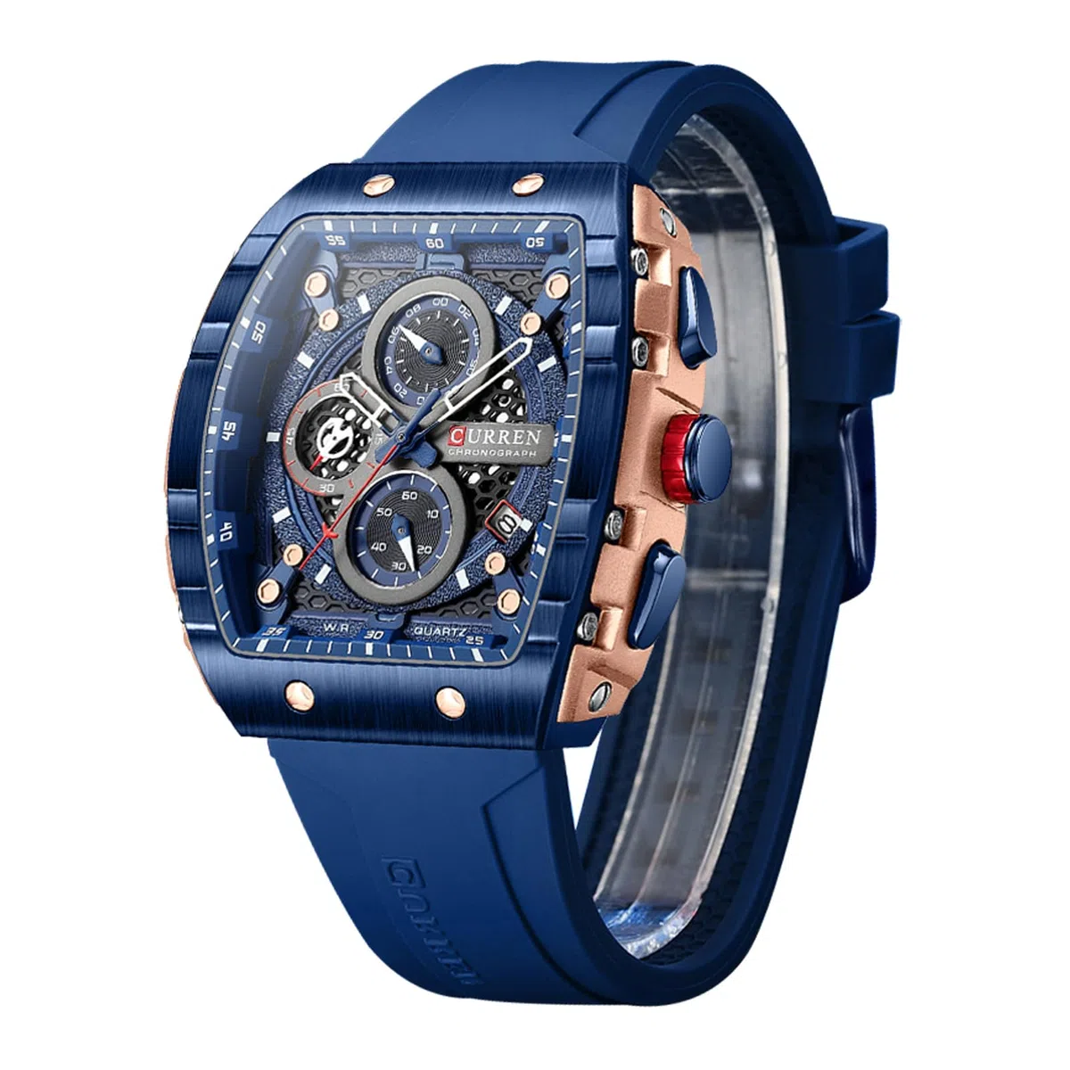 FORSINING Orologio da polso da uomo, analogico, al quarzo, alla moda, rettangolare, grande quadrante, cinturino in silicone, impermeabile, orologio militare con calendario e data