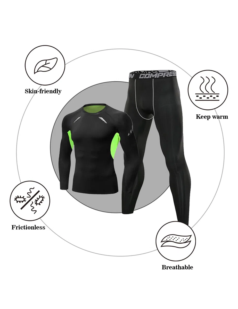 Terecey Intimo Termico Uomo Invernale Traspirante,Biancheria Termica Set Uomo Asciugatura Rapida,Completo Intimo Termico Uomo Felpata,Intimo Termica Compressione Uomo,per Sci Corsa S-XXL