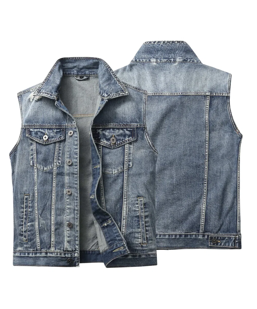 Gilet Smanicato in Jeans Uomo Gilet Vintage Strappato Denim Gilets Moto Cowboy Senza Maniche Casual Punk Biker Gilet