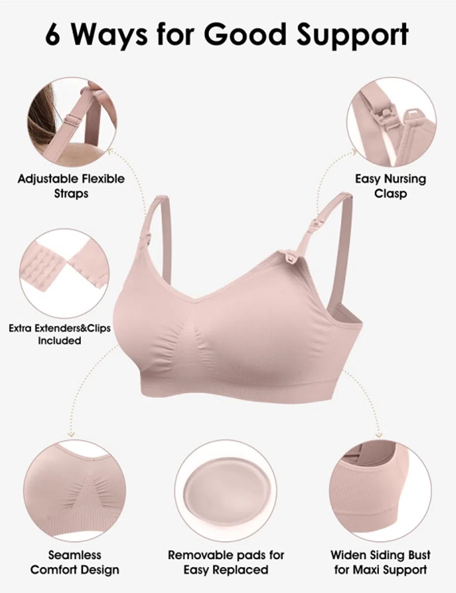 HOFISH Confezione da 3 Reggiseni da Donna, Senza Ferretti, Senza Cuciture, con ulteriori Estensioni per Reggiseno e Clip