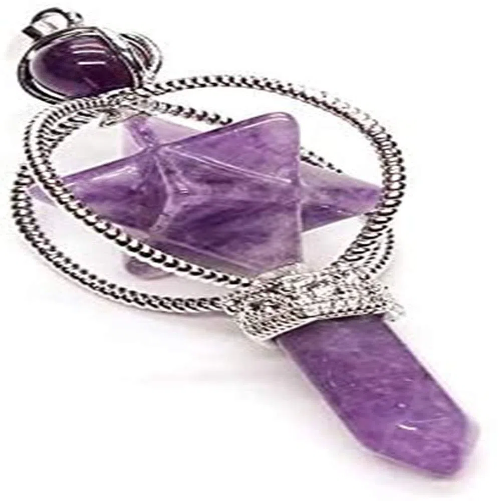 Perline Argento Cristallo Quarzo Rotante Merkaba Simbolo Ciondolo Pendolo Scettro Guarigione Rabdomante (Ametiste Viola)