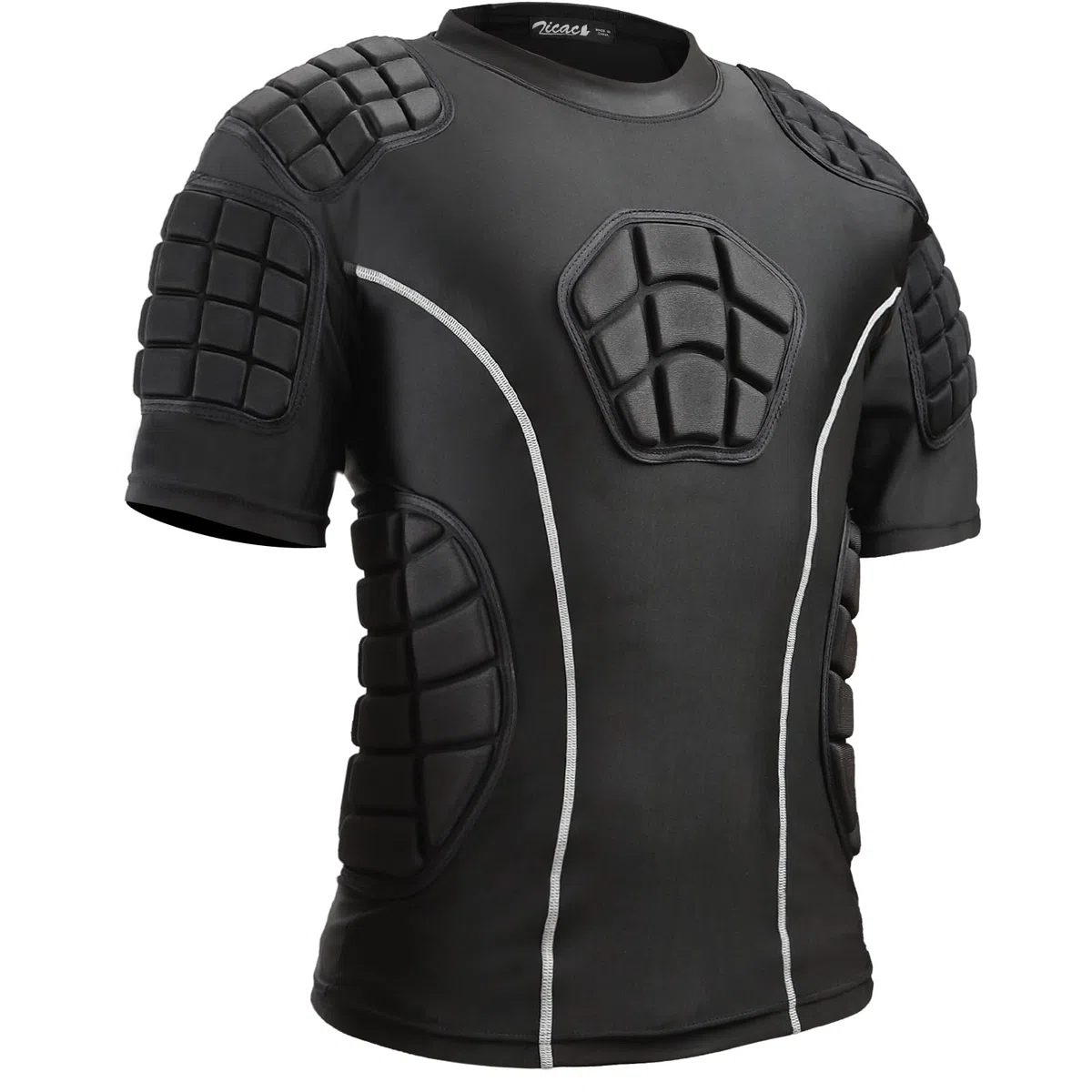Zicac Maglia da Uomo Imbottita Compressione con Protezione Antiurto, Maniche Corte Maglia Sportiva Equipaggiamento Protettivo Pettorale Protezioni per Esterni/Fitness/Calcio/Basket/Sci/Rugby
