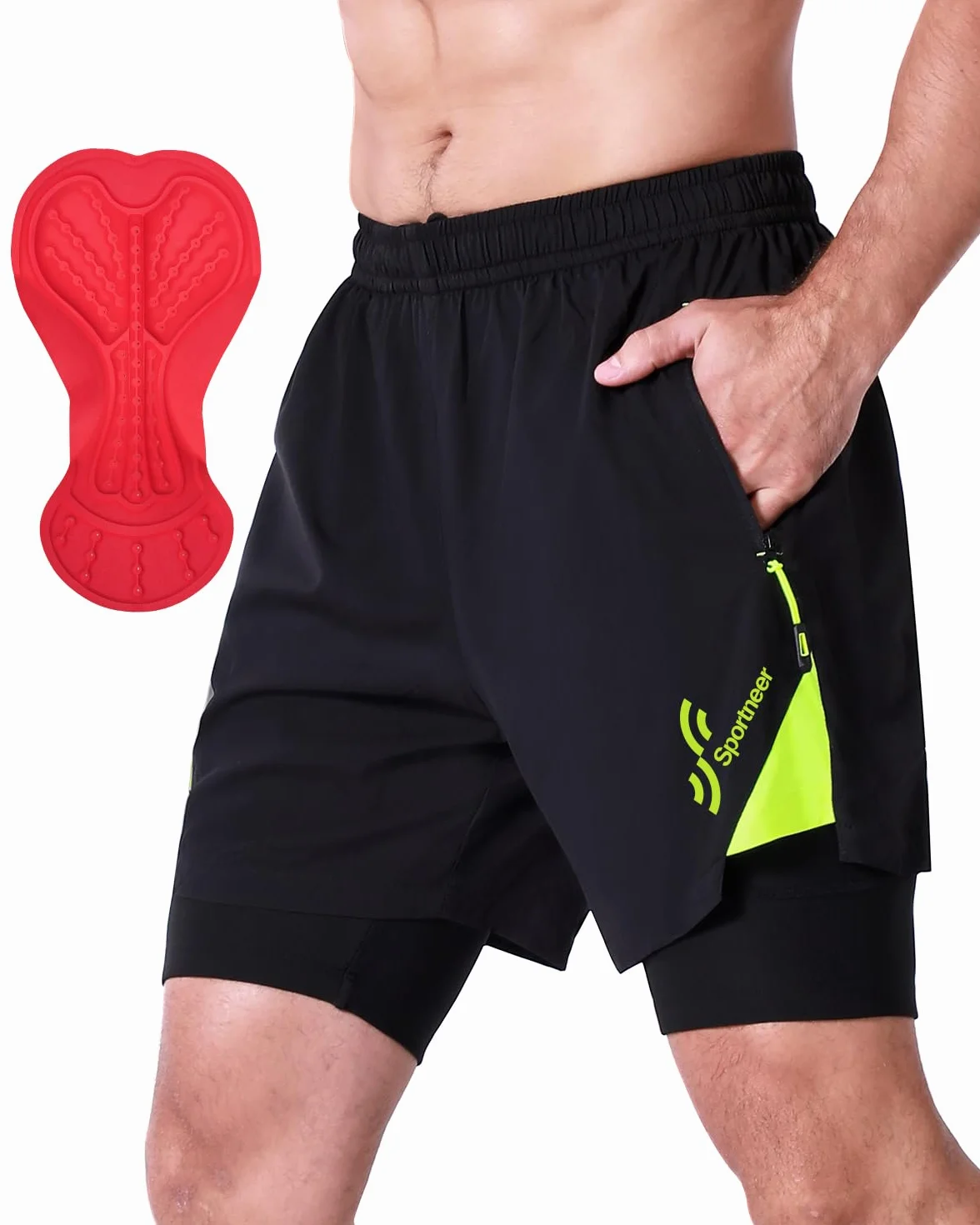 Sportneer Pantaloni da ciclismo da uomo, per mountain bike, con imbottitura 3D, M-3XL