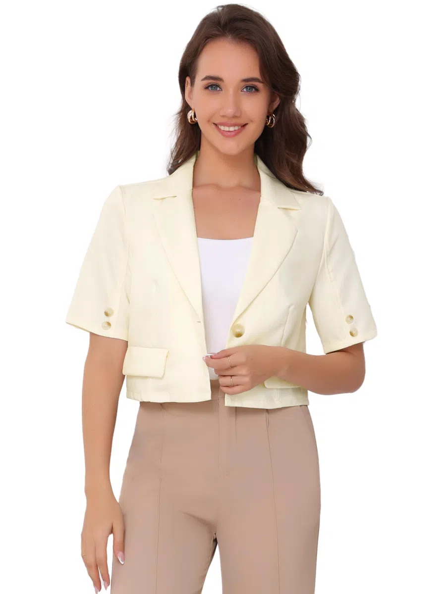 Allegra K Donna Blazer Corto da Lavoro Casual, A Maniche Corte, con Un Bottone
