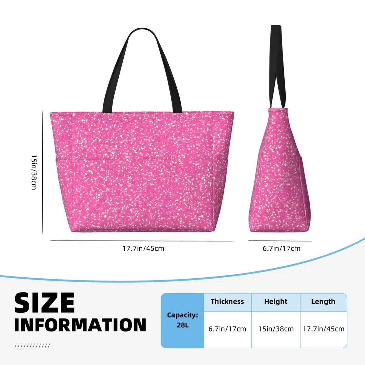 Borsa da spiaggia extra large con glitter rosa scintillante con tasche con cerniera, borsa impermeabile per piscina, picnic, palestra e viaggi